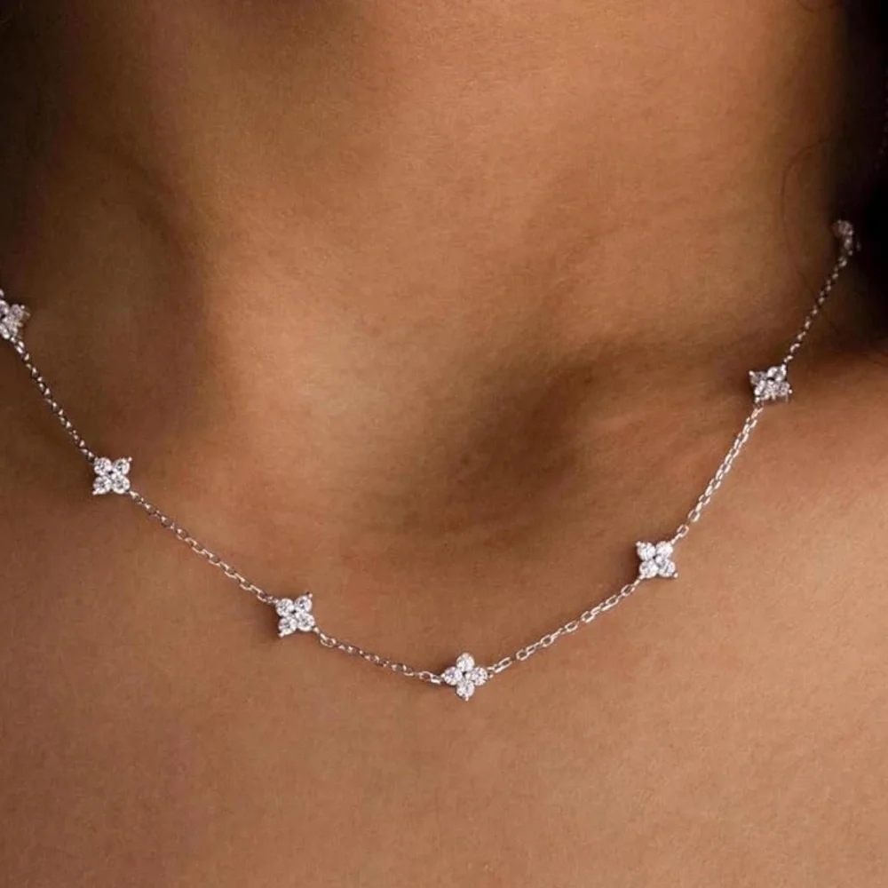 Solid Silver Swarovski Inspired Star Choker Necklace